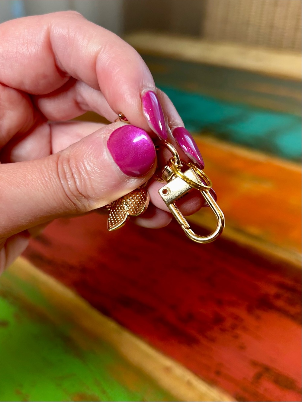 Mini Pink Enamel Coastal & Floral Keychain Charm - Picture 8 of 8